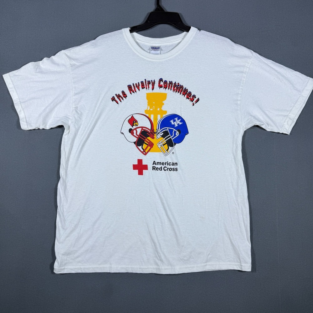 Gildan Kentucky vs Louisville Rivalry T-Shirt Mens XL White Red Cross Graphic